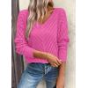 image:imageSHEWIN Womens Sweaters V Neck Long Sleeve Shirts Knit Hollow Out Crochet Sweater Fall Outfits for Women 2026Bright Pink