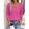 image:imageSHEWIN Womens Sweaters V Neck Long Sleeve Shirts Knit Hollow Out Crochet Sweater Fall Outfits for Women 2026Bright Pink