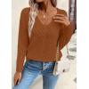 image:imageSHEWIN Womens Sweaters V Neck Long Sleeve Shirts Knit Hollow Out Crochet Sweater Fall Outfits for Women 2026Camel