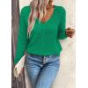 image:imageSHEWIN Womens Sweaters V Neck Long Sleeve Shirts Knit Hollow Out Crochet Sweater Fall Outfits for Women 2026Dark Green