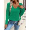 image:imageSHEWIN Womens Sweaters V Neck Long Sleeve Shirts Knit Hollow Out Crochet Sweater Fall Outfits for Women 2026Dark Green