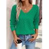 image:imageSHEWIN Womens Sweaters V Neck Long Sleeve Shirts Knit Hollow Out Crochet Sweater Fall Outfits for Women 2026Dark Green