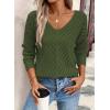image:imageSHEWIN Womens Sweaters V Neck Long Sleeve Shirts Knit Hollow Out Crochet Sweater Fall Outfits for Women 2026Four Leaf Clover