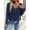 image:imageSHEWIN Womens Sweaters V Neck Long Sleeve Shirts Knit Hollow Out Crochet Sweater Fall Outfits for Women 2026Navy Blue
