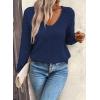 image:imageSHEWIN Womens Sweaters V Neck Long Sleeve Shirts Knit Hollow Out Crochet Sweater Fall Outfits for Women 2026Navy Blue