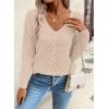 image:imageSHEWIN Womens Sweaters V Neck Long Sleeve Shirts Knit Hollow Out Crochet Sweater Fall Outfits for Women 2026Oatmeal