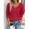 image:imageSHEWIN Womens Sweaters V Neck Long Sleeve Shirts Knit Hollow Out Crochet Sweater Fall Outfits for Women 2026Racing Red