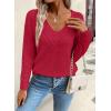 image:imageSHEWIN Womens Sweaters V Neck Long Sleeve Shirts Knit Hollow Out Crochet Sweater Fall Outfits for Women 2026Racing Red