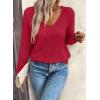 image:imageSHEWIN Womens Sweaters V Neck Long Sleeve Shirts Knit Hollow Out Crochet Sweater Fall Outfits for Women 2026Racing Red