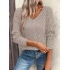 image:imageSHEWIN Womens Sweaters V Neck Long Sleeve Shirts Knit Hollow Out Crochet Sweater Fall Outfits for Women 2026Smoke Gray