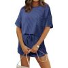 image:imageSHEWIN 2 Piece Sets for Women Summer Short Sleeve Shirts High Waisted Shorts with Pockets Lounge Matching SetBluing