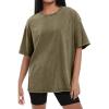 image:imageSHEWIN Oversized Wash Out Fabric Tee Shirts Trendy Cotton Tops Casual Work Tshirt 2026Green