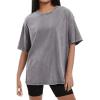 image:imageSHEWIN Oversized Wash Out Fabric Tee Shirts Trendy Cotton Tops Casual Work Tshirt 2026Grey