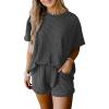 image:imageSHEWIN Two Piece Sets for Women Summer Short Sleeve Shirts High Waisted Shorts with Pockets Pajamas Lounge Matching SetBlack