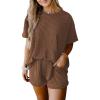 image:imageSHEWIN Two Piece Sets for Women Summer Short Sleeve Shirts High Waisted Shorts with Pockets Pajamas Lounge Matching SetCoffee