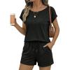 image:imageSHEWIN Womens 2 Piece Lounge Sets Crewneck Short Sleeve T Shirts and Drawstring Shorts Beach Vacation Outfits with PocketsBlack