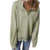 image:imageSHEWIN Womens Casual Long Sleeve Sweatshirt Lightweight Button Drawstring Pullover TopsGreen