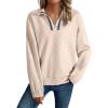 image:imageSHEWIN Womens Casual Textured Sweatshirt Colorblock Striped Collar Quarter Zip Long Sleeve Pullover Tops