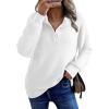 image:imageSHEWIN Womens Fall Fashion 2025 V Neck Waffle Knit Long Sleeve Shirts for Women Pullover TopsWhite