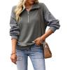 image:imageSHEWIN Womens Half Zip Sweatshirt Fall Loose High Neck Pullover TopsDark Grey
