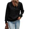 image:imageSHEWIN Womens Hoodies Casual Long Sleeve Quilted Half Button Drawstring Hooded SweatshirtBlack