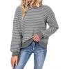 image:imageSHEWIN Womens Long Sleeve Crewneck Striped Side Split Pullover SweaterGrey