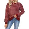 image:imageSHEWIN Womens Long Sleeve Crewneck Striped Side Split Pullover SweaterRed