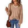 image:imageSHEWIN Womens Sweaters Casual Long Sleeve V Neck Crewneck Lightweight Crochet Pullover Sweater TopsB Light French Beige