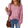 image:imageSHEWIN Womens Sweaters Casual Long Sleeve V Neck Crewneck Lightweight Crochet Pullover Sweater TopsB Pink