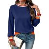 image:imageSHEWIN Womens Sweaters Crew Neck Long Sleeve Tops Knit Color Block Fall Outfits for Women 2026Navy Blue