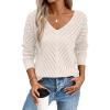 image:imageSHEWIN Womens Sweaters V Neck Long Sleeve Shirts Knit Hollow Out Crochet Sweater Fall Outfits for Women 2026Beige