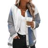 image:imageSHEWIN Womens Waffle Knit Shacket Lightweight Button Down Shirt Quilted Textured Patchwork Hooded Drawstring Jacket