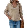 image:imageSHEWIN Womens Zip Up Hoodies Oversized Sweatshirt Fall Fashion Outfits 2026 Casual Waffle Hooded JacketsKhaki