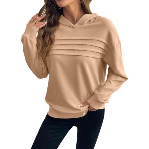 image:imageSHEWIN 2025 Womens Hoodies Pleated Sweatshirt Fall Lightweight Pullover TopsLight French Beige