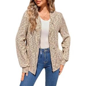 image:imageSHEWIN 2026 Fall Hoodies Waffle Knit Zip Up Sweatshirt Comfy Loose Fit ShakcetKhaki