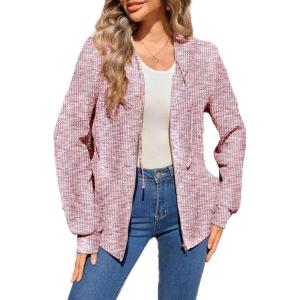 image:imageSHEWIN 2026 Fall Hoodies Waffle Knit Zip Up Sweatshirt Comfy Loose Fit ShakcetPurple