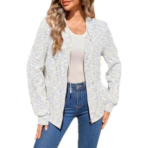image:imageSHEWIN 2026 Fall Hoodies Waffle Knit Zip Up Sweatshirt Comfy Loose Fit ShakcetWhite