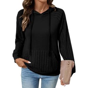 image:imageSHEWIN Hoodies for Women Casual Knit V Neck Sweaters with Pocket Womens Fall Fashion 2025Black