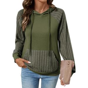 image:imageSHEWIN Hoodies for Women Casual Knit V Neck Sweaters with Pocket Womens Fall Fashion 2025Moss Green