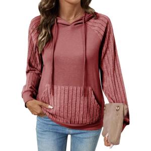 image:imageSHEWIN Hoodies for Women Casual Knit V Neck Sweaters with Pocket Womens Fall Fashion 2025Red