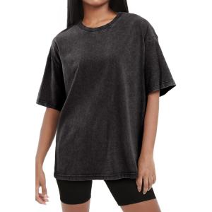 image:imageSHEWIN Oversized Wash Out Fabric Tee Shirts Trendy Cotton Tops Casual Work Tshirt 2026Black