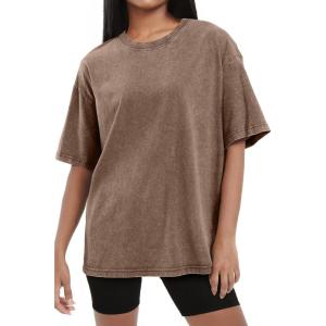 image:imageSHEWIN Oversized Wash Out Fabric Tee Shirts Trendy Cotton Tops Casual Work Tshirt 2026Brown