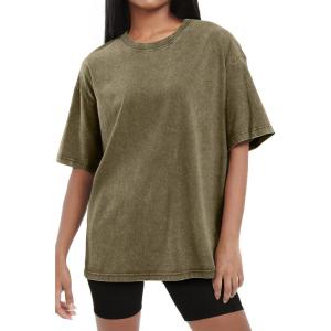 image:imageSHEWIN Oversized Wash Out Fabric Tee Shirts Trendy Cotton Tops Casual Work Tshirt 2026Green