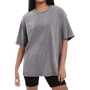 image:imageSHEWIN Oversized Wash Out Fabric Tee Shirts Trendy Cotton Tops Casual Work Tshirt 2026Grey