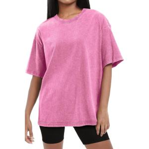 image:imageSHEWIN Oversized Wash Out Fabric Tee Shirts Trendy Cotton Tops Casual Work Tshirt 2026Pink