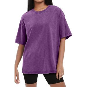image:imageSHEWIN Oversized Wash Out Fabric Tee Shirts Trendy Cotton Tops Casual Work Tshirt 2026Purple