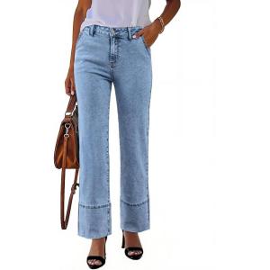 image:imageSHEWIN Straight Leg Jeans High Waisted Stretchy Trendy Wide Leg Flare Denim PantsSky Blue