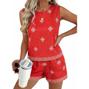 image:imageSHEWIN Two Piece Sets for Women Lounge Set Matching Sets Womens Clothing Summer Outfits for WomenRed