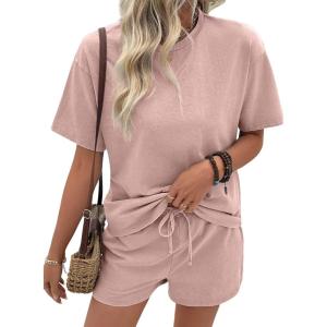 image:imageSHEWIN Womens 2 Piece Sets Short Sweat Matching Lounge Set Cotton Comfy Clothes Summer Outfits Airport LoungewearKhaki