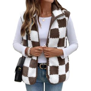 image:imageSHEWIN Womens Fleece Vest Casual Sleeveless Jacket Lightweight Outerwear Vests with Pockets Womens Fall Fashion 2026Chestnut